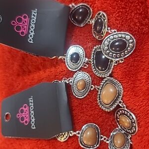 Paparazzi Silver Bracelet with Brown Accents &Silver Bracelet with Black Accents